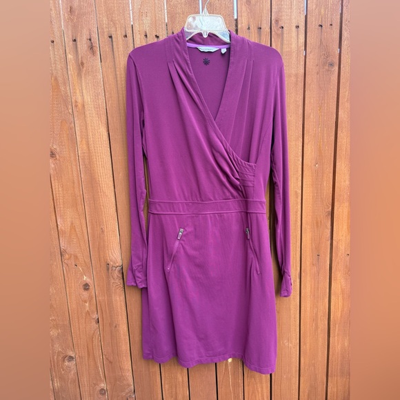 Athleta Suedy Wrap Long Sleeve Plum Dress (MT) - Picture 2 of 7